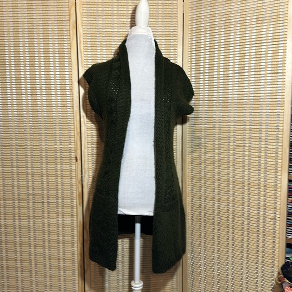Vintage 1990s Y2K Fenn Wright Manson Dark Green Duster Length Cardigan Small - Picture 1 of 16